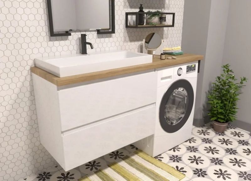 Подвесная тумба под раковину Эстет Malibu Luxe ФР-00007113 Л/П 155см два ящика белый столешница массив шпон дуба Подвесная тумба под раковину Эстет Malibu Luxe ФР-00007113 Л/П 155см два ящика белый столешница массив шпон дуба