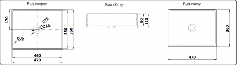 Раковина CeramaLux 9103MB черная 47 см