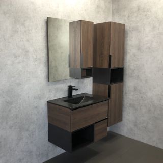 Comforty Тумба-умывальник "Франкфурт-75" дуб шоколадно-коричневый с раковиной COMFORTY 75E черная матовая