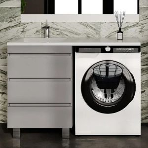 Тумба напольная Style Line Даллас Леон 120 Люкс Plus СС-00002449 под раковину для стиральной машины три ящика серый