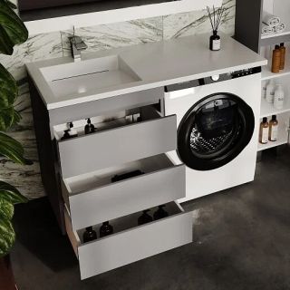 Тумба напольная Style Line Даллас Леон 120 Люкс Plus СС-00002449 под раковину для стиральной машины три ящика серый