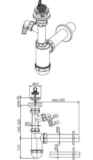 Сифон для раковины AlcaPlast ?32 с нержавеющей решеткой ?63 и подводкой A410P Сифон для раковины AlcaPlast ?32 с нержавеющей решеткой ?63 и подводкой A410P
