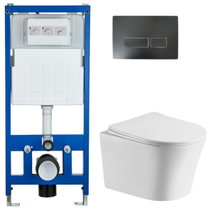 Комплект Cerutti SPA инсталляция CR555 подвесной безободковый унитаз Adige Aria CT7837 кнопка смыва CR02BK
