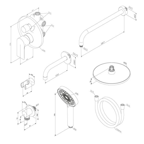 Встраиваемая душевая система Damixa Apollo 947510300 черный