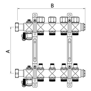 Коллекторная группа, ELSEN, 1, 10 контуров, размер отвода-3/4, PN, бар-4, T°C -от 0 до +70, EMi02.10, с вентилями, нержавеющая сталь