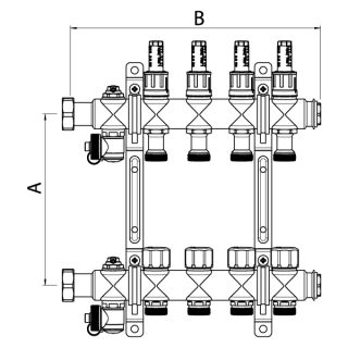Коллекторная группа, ELSEN, 1, 2 контура, размер отвода-3/4, PN, бар-4, T°C -от 0 до +70, EMi03.02, с вентилями и расходомерами, нержавеющая сталь