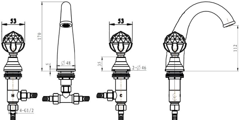 Смеситель для раковины Boheme Imperiale Presente золото 337