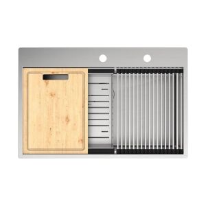 Кухонная мойка Lemark Iordana 780 9937117 в комплекте с разделочной доской ролл-матом и коландером сталь