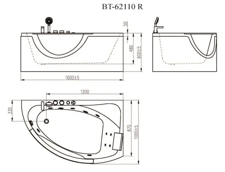 Ванна гидромассажная акриловая Orans BT-62110R 62110R 160x100 см