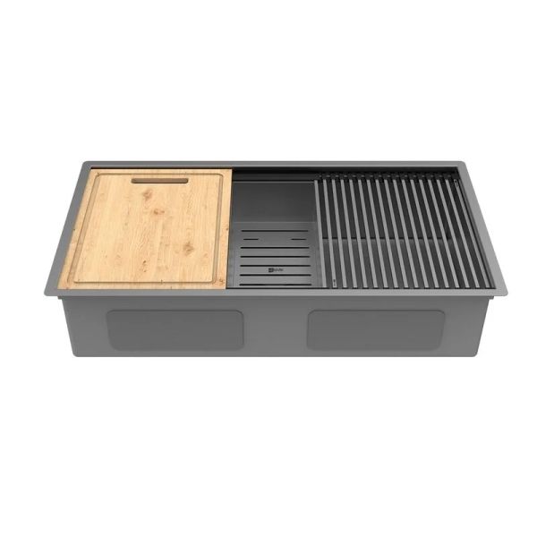 Кухонная мойка Lemark Tabaga 820 9936135 в комплекте с разделочной доской ролл-матом и коландером графит