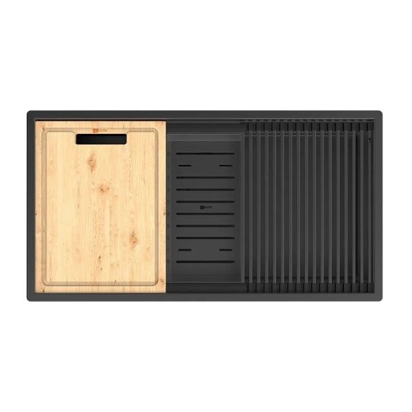 Кухонная мойка Lemark Tabaga 820 9932136 в комплекте с разделочной доской ролл-матом и коландером чёрный матовый