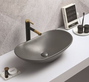 Раковина CeramaLux 7811AMDH-2 серая 61.5 см