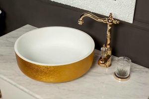 Раковина накладная Boheme Corian золото 819-G
