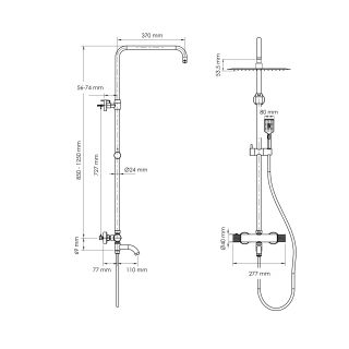 Душевая стойка WasserKRAFT Muritz Thermo 98101.162.130MB с термостатическим смесителем чёрный матовый