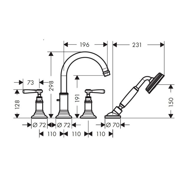 Смеситель на борт ванны Hansgrohe Montreux 16550000 хром