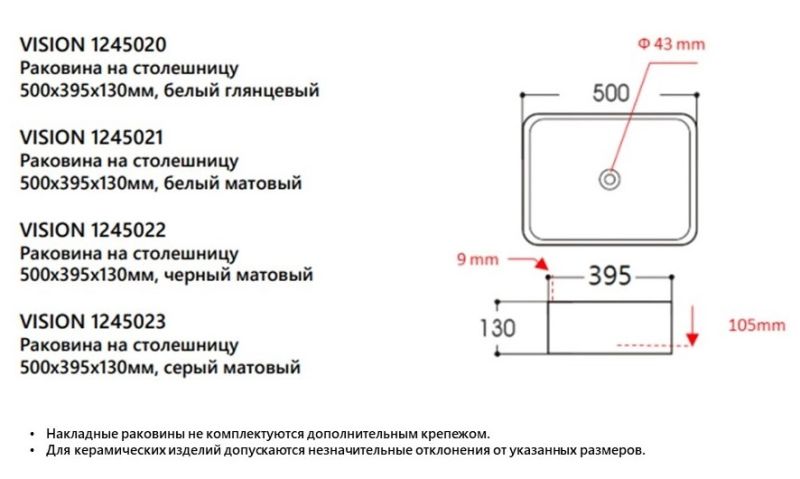 Накладная раковина Avimano Vision 1245023 50см серый матовый Накладная раковина Avimano Vision 1245023 50см серый матовый