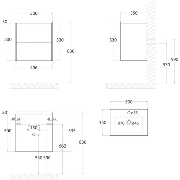 Тумба под раковину ArtMax Family Family-M-500-2C-SO-IS 50 см железный камень