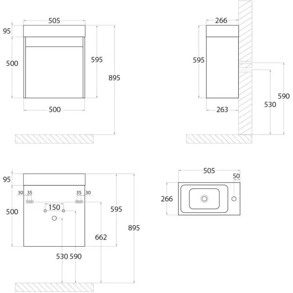 Тумба под раковину ArtMax Family Family-M-500-1D-SO-HC 50 см угольный камень