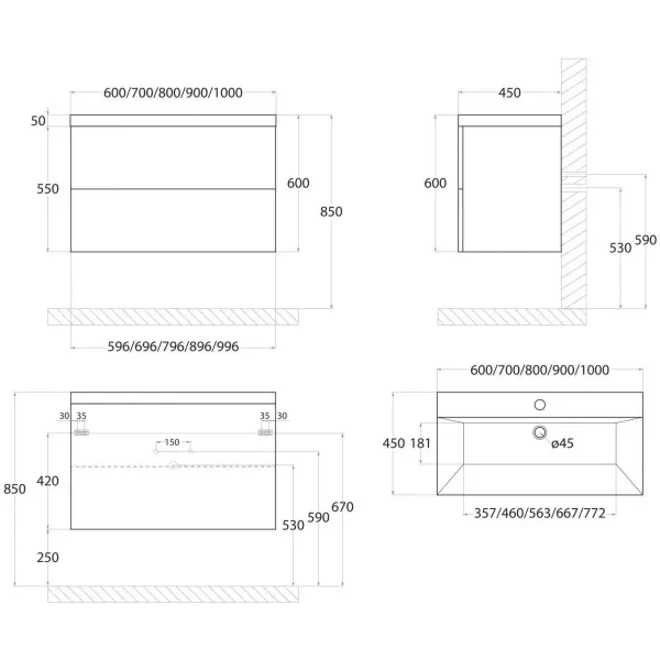 Тумба под раковину ArtMax Verona AM-LAV-600-MR-FА 60 см кадена дарк