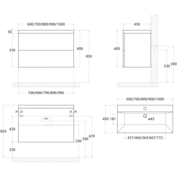 Тумба под раковину ArtMax Verona AM-Verona-Push-1000-2C-SO-KD 100 см кадена дарк