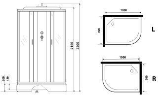 Душевая кабина Niagara NG-33094-14RG с гидромассажем 100x90см серебро/матовое