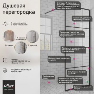 Душевая перегородка Paini PAINI-WalkIN110F 110см рамка чёрный