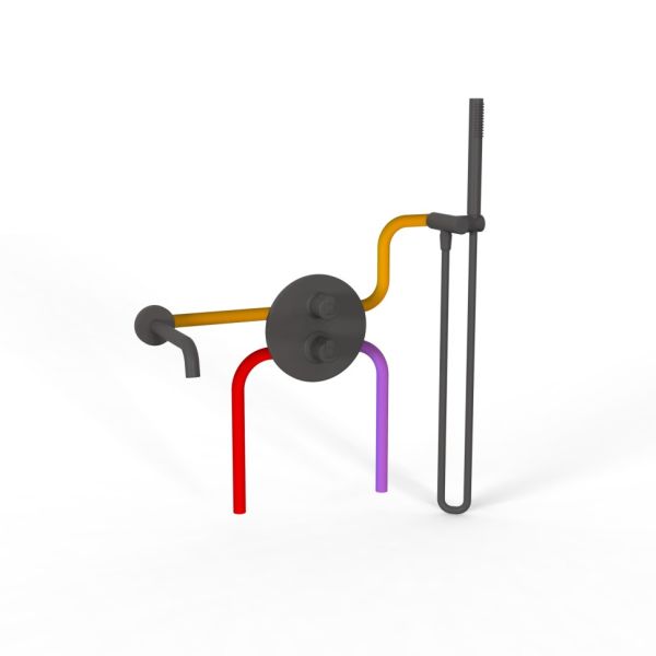 Душевой комплект Paini Cox 78PZSET26911THBATH с термостатом чёрный матовый