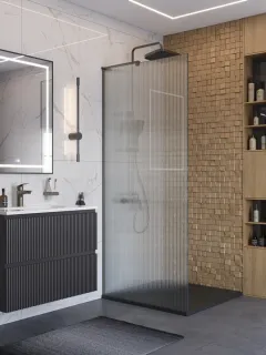 Душевая перегородка BelBagno Uno UNO-L-1-TB-90-FL-GM 90 см профиль оружейная сталь стекло рифлёное