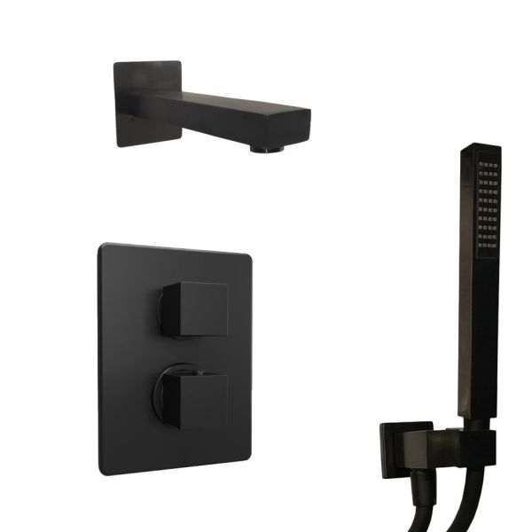 Душевой комплект Paini Grazia 21PZSET26911THBATH с термостатом чёрный матовый