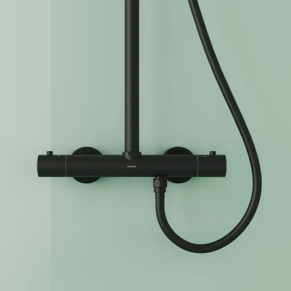 Душевая стойка Sancos Game SC3002MB с термостатом чёрный матовый