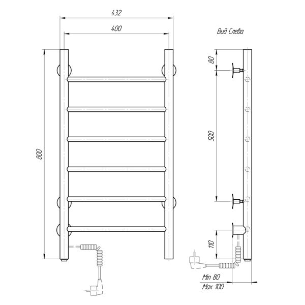 Полотенцесушитель электрический Domoterm Аврора DMT 109-6 40x80 EK L хром