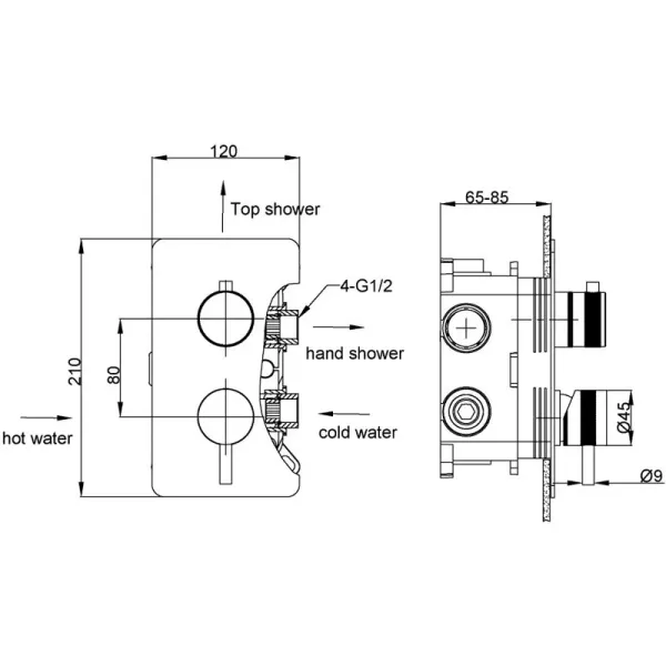 Встраиваемый смеситель для душа Boheme Cell 135-2-SGM 2-х проходной оружейная сталь