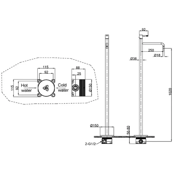 Напольный смеситель для раковины Boheme Uno 107-MW белый матовый Напольный смеситель для раковины Boheme Uno 107-MW белый матовый