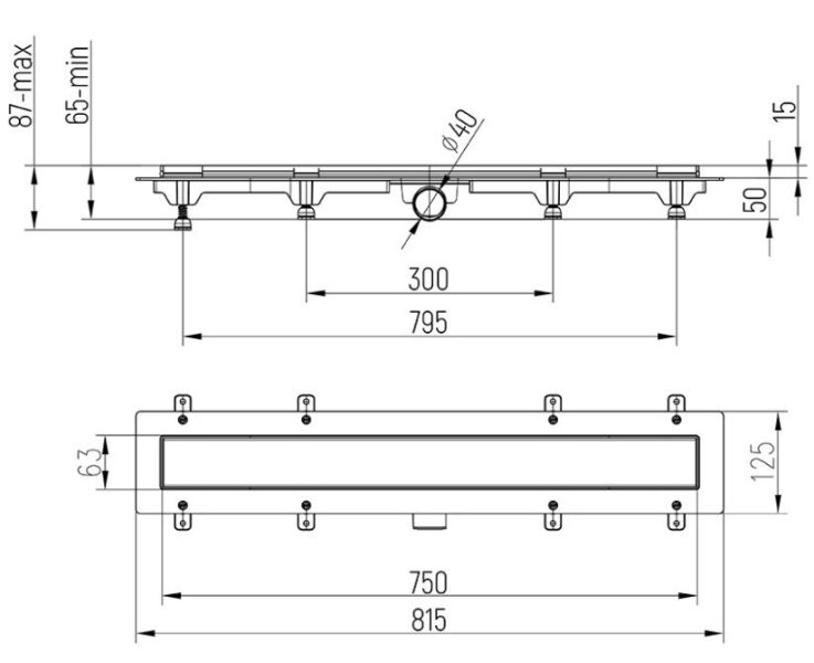 Душевой лоток Paini Line CH750L 75см хром глянец