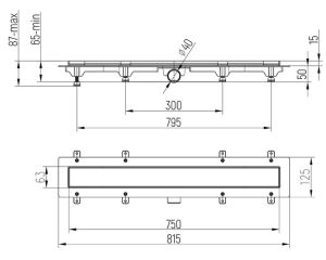 Душевой лоток Paini Line CH750LC 75см чёрный матовый