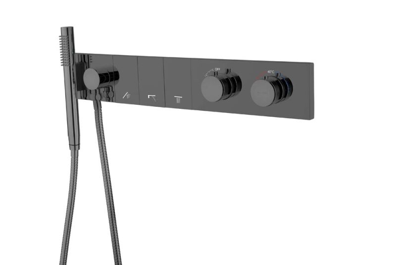 Встраиваемый смеситель для душа Boheme Zodiac Thermo 133-SYS-SGM с термостатом оружейная сталь