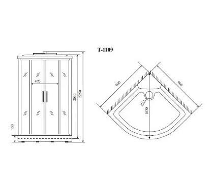 Душевая кабина Timo Standart T-6609BF Black Fabric 90x90см
