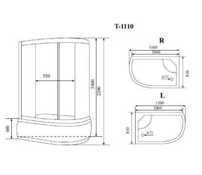 Душевая кабина Timo Standart  T-6610SL Silver Fabric 110x85см Душевая кабина Timo Standart  T-6610SL Silver Fabric 110x85см