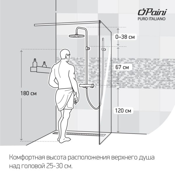 Душевая стойка Paini Cox 78PZ689TH с термостатом чёрный матовый