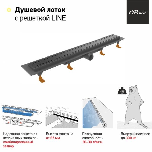 Душевой лоток Paini Line CH550LC 55см чёрный матовый