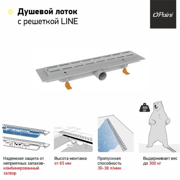 Душевой лоток Paini Line CH450L 45см хром глянец