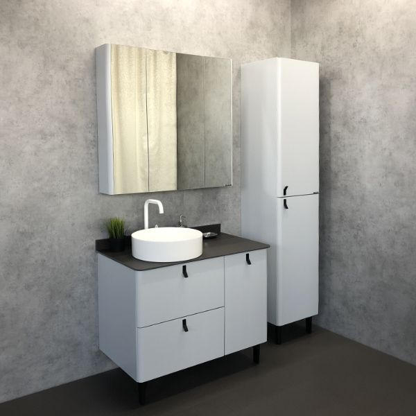 Comforty Тумба-умывальник "Сорренто-90Н" 00-00013520 светло-серый с черной столешницей c раковиной Comforty 9110