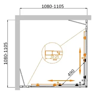 Душевой уголок Cezares Molveno MOLVENO-A-22-90+20-C-BORO-IV 110x110 см профиль брашированное золото стекло прозрачное