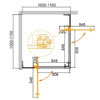 Душевой уголок Cezares Slider SLIDER-A-2-100/110-GRIGIO-BORO 100/110x100/110 см профиль брашированное золото стекло серое