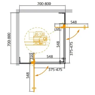 Душевой уголок Cezares Slider SLIDER-A-2-70/80-BR-BORO 70/80x70/80 см профиль брашированное золото стекло бронза