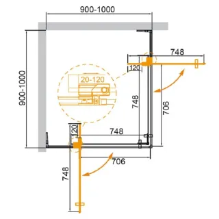 Душевой уголок Cezares Slider SLIDER-A-2-90/100-BR-BORO 90/100x90/100 см профиль брашированное золото стекло бронза