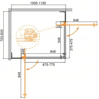 Душевой уголок Cezares Slider SLIDER-AH-2-70/80-100/110-GRIGIO-BORO 70/80x100/110 см профиль брашированное золото стекло серое