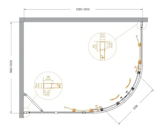 Душевой уголок Cezares Molveno MOLVENO-RH-2-130/100-C-GM-IV 130x100 см профиль оружейная сталь стекло прозрачное