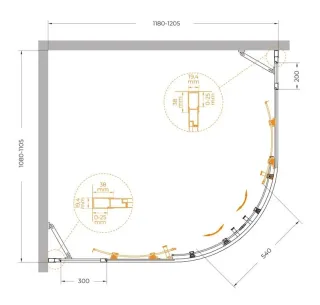 Душевой уголок Cezares Molveno MOLVENO-RH-22-120/110-C-BORO-IV 120x110 см профиль брашированное золото стекло прозрачное