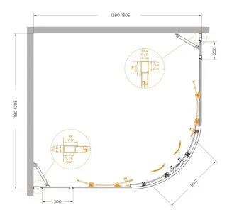 Душевой уголок Cezares Molveno MOLVENO-RH-22-130/120-C-GM-IV 130x120 см профиль оружейная сталь стекло прозрачное